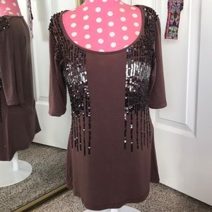 Brown Daytrip Sequined Shirt SZ MD
